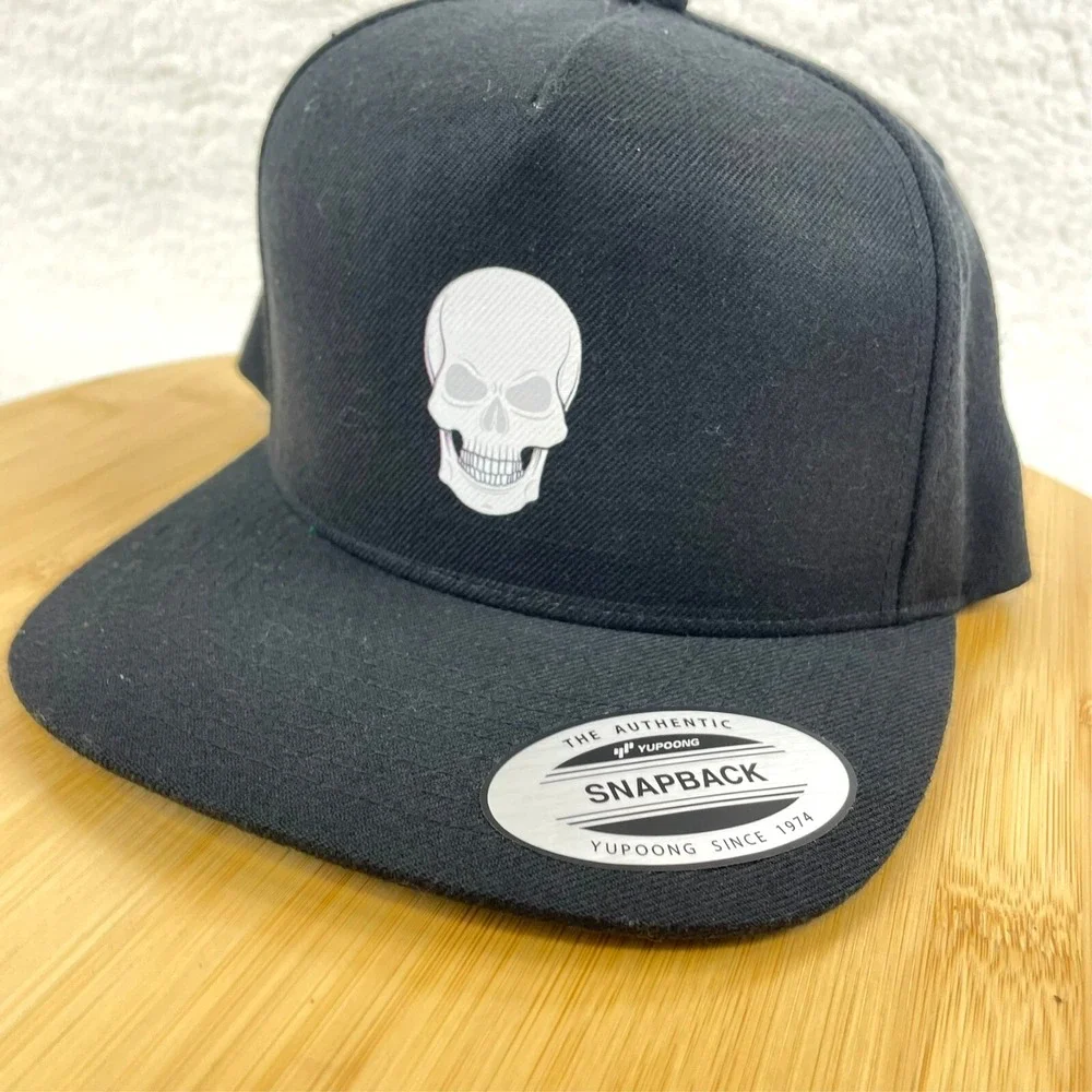 Yupoong Classics Trucker Hat Baseball Cap Black Skull SnapBack - Picture 2 of 8